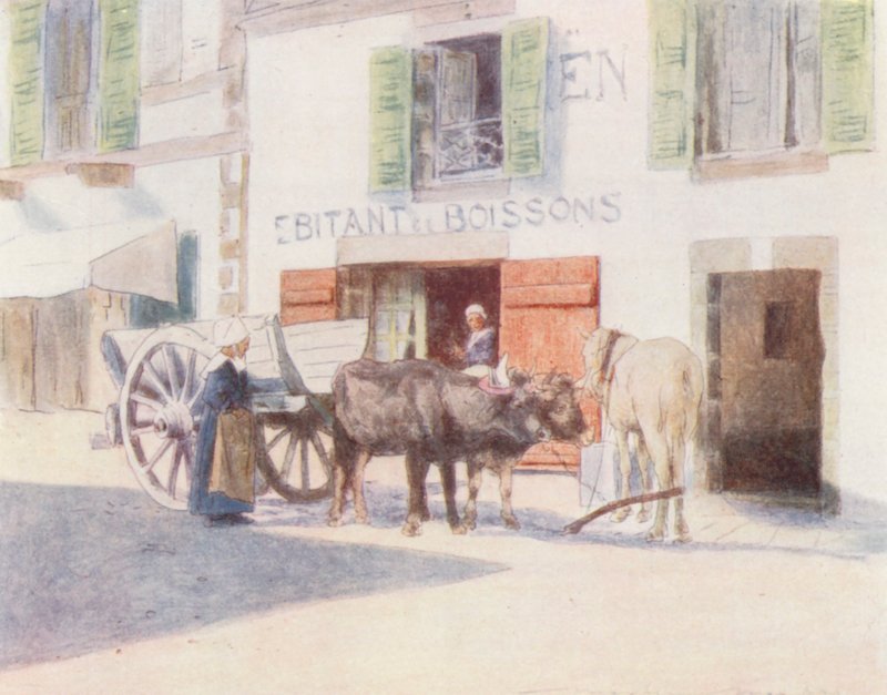 Um carrinho de areia no cais, Pont-Aven (litografia a cores) de Mortimer Ludington Menpes