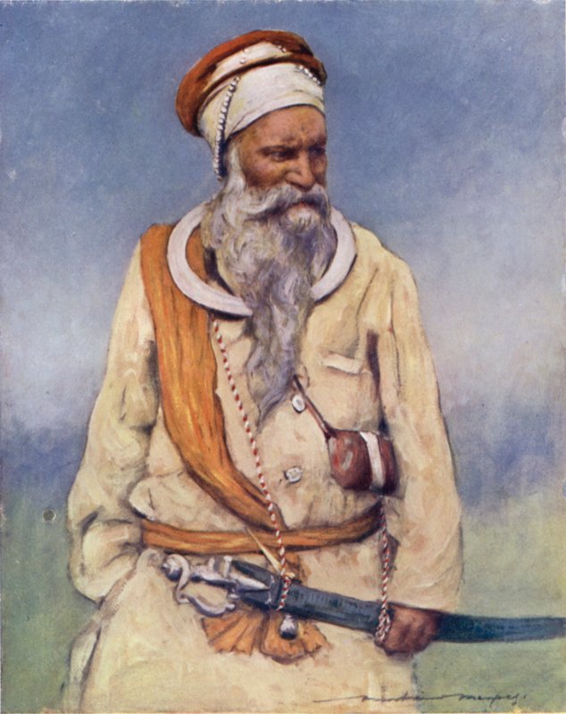 Um Guerreiro Sikh (cor litho) de Mortimer Ludington Menpes
