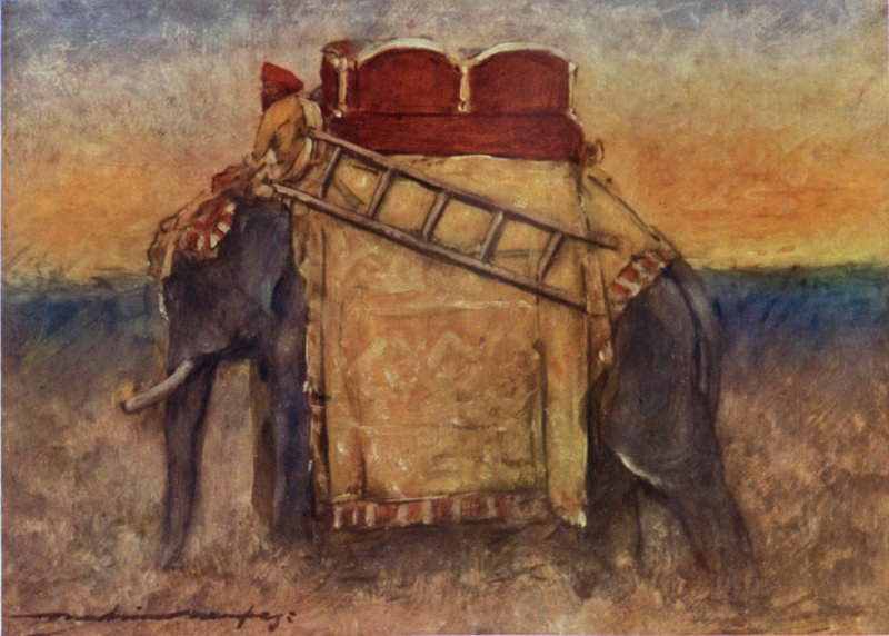 Um Elefante da Índia Central (cor litho) de Mortimer Ludington Menpes