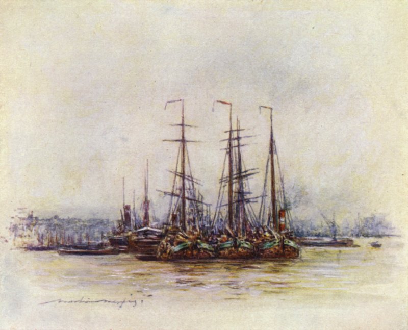Barcaças holandesas perto da torre de Mortimer Ludington Menpes
