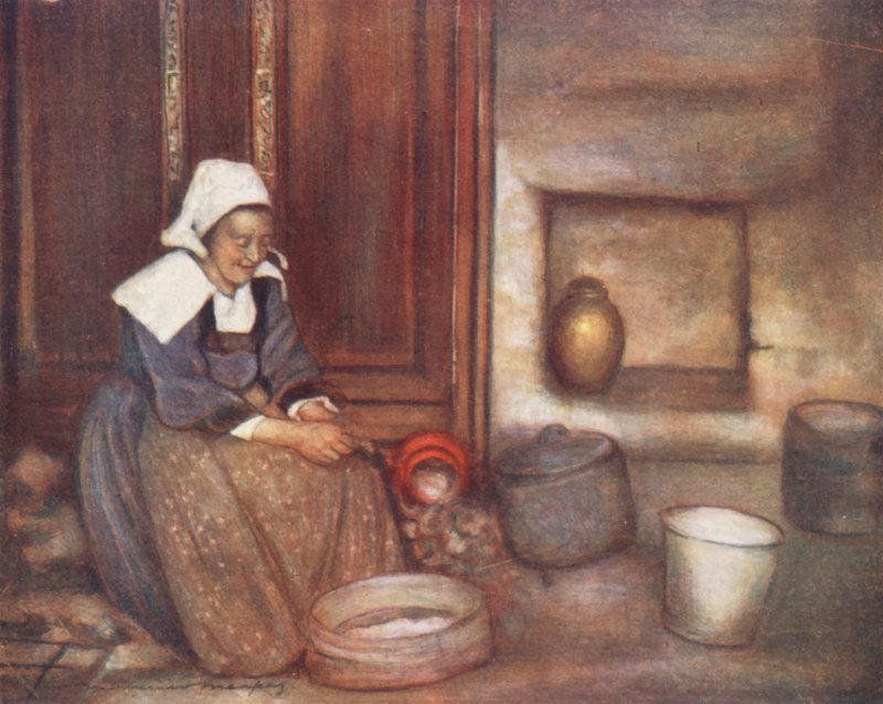 Numa cozinha bretã (litografia a cores) de Mortimer Ludington Menpes