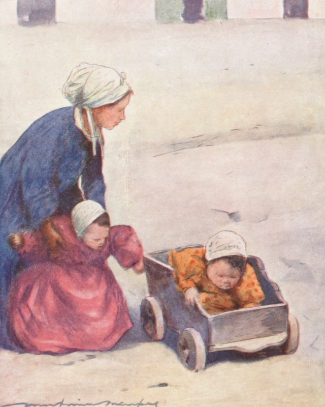 Cuidar dos bebés (litografia a cores) de Mortimer Ludington Menpes