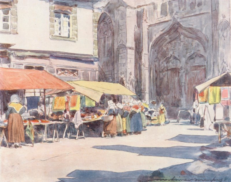 Exterior da Catedral de Quimper (litografia a cores) de Mortimer Ludington Menpes