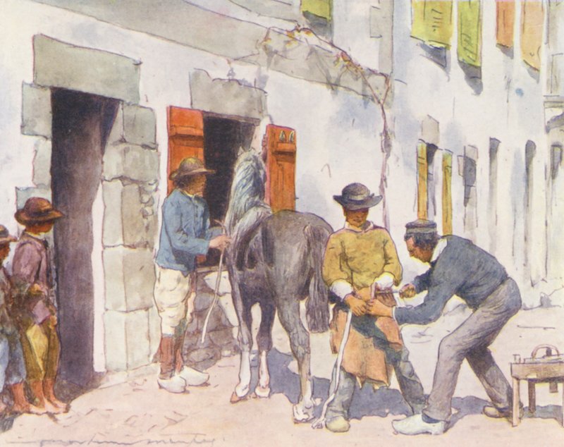 Exterior da ferraria, Pont-Aven (litografia a cores) de Mortimer Ludington Menpes