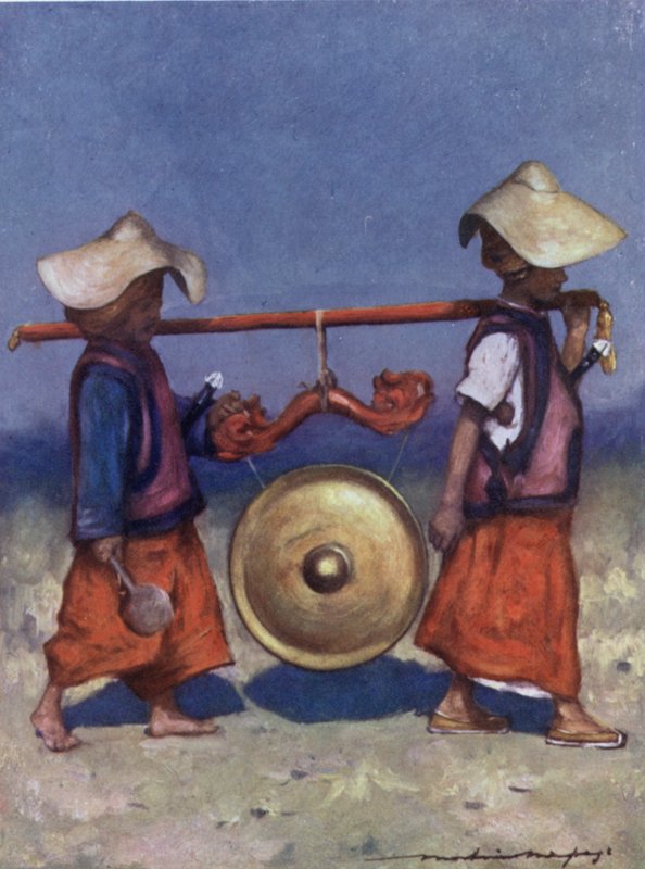 Shan Retainers carregando Brass Gong (cor litho) de Mortimer Ludington Menpes