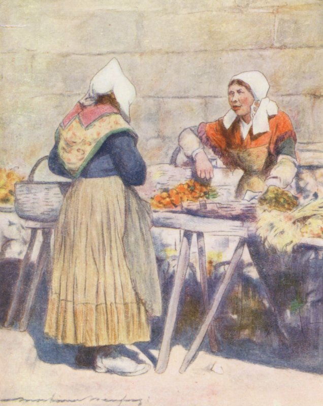 O mercado dos legumes, Quimper (litografia a cores) de Mortimer Ludington Menpes