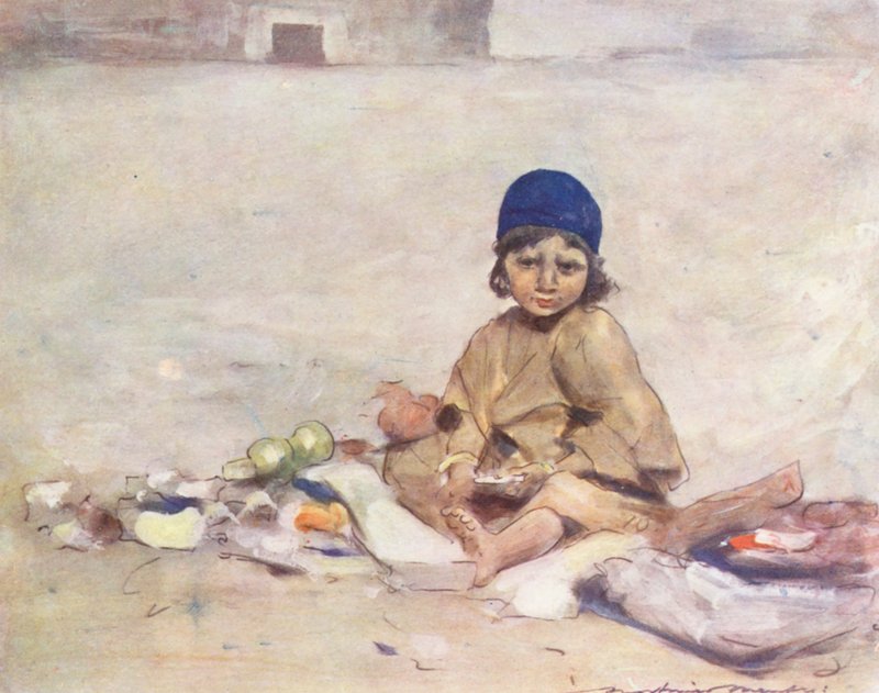 Crianças do Mundo: Cashmere, Sitting Still (litografia a cores) de Mortimer Ludington Menpes