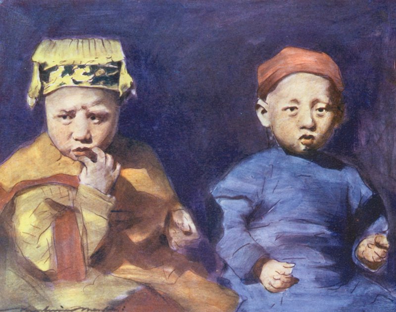 Crianças do Mundo: Chinês, Os Gémeos Celestiais (litografia a cores) de Mortimer Ludington Menpes