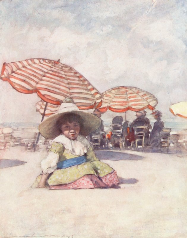 Crianças do Mundo: Francês, Na praia de Trouville (litografia a cores) de Mortimer Ludington Menpes