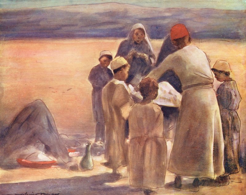 As crianças do mundo: Lição de Geografia (litografia a cores) de Mortimer Ludington Menpes
