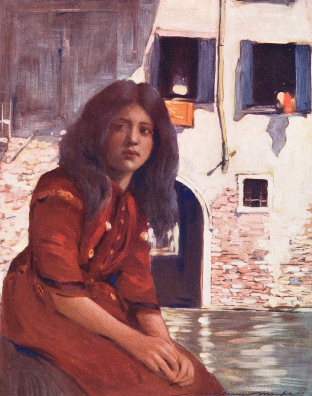 Crianças do mundo: Italiano, Numa Gôndola (litografia a cores) de Mortimer Ludington Menpes