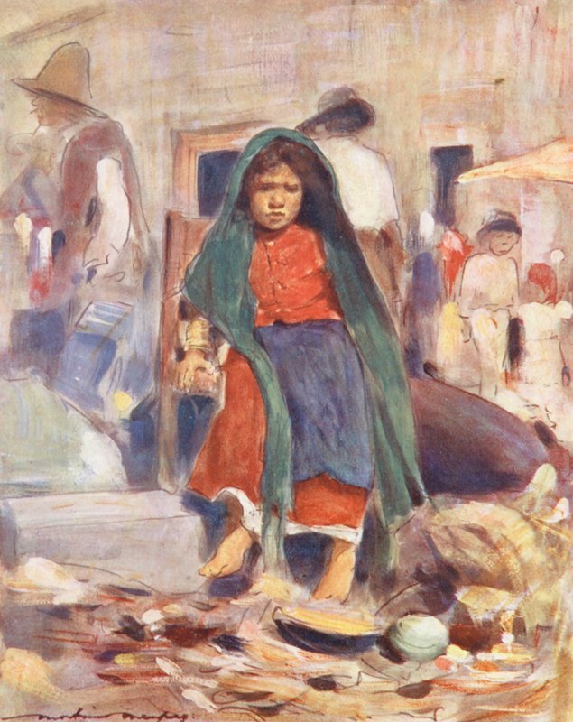 Crianças do mundo: Mexicano, Obter Água (litografia a cores) de Mortimer Ludington Menpes