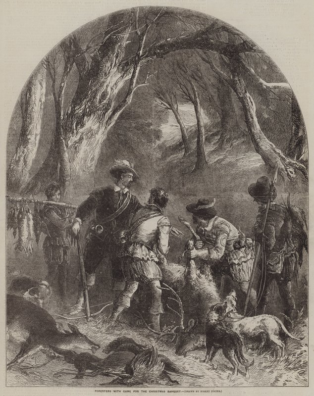 Guardas florestais com jogo para o banquete de Natal de Myles Birket Foster