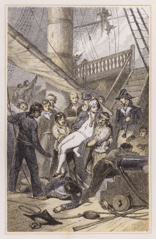 Morte de Nelson em Trafalgar (gravura colorida) de Myles Birket (after) Foster