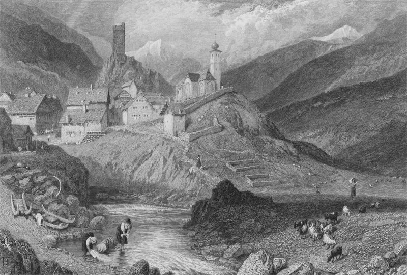Hospenthal (gravura) de Myles Birket (after) Foster