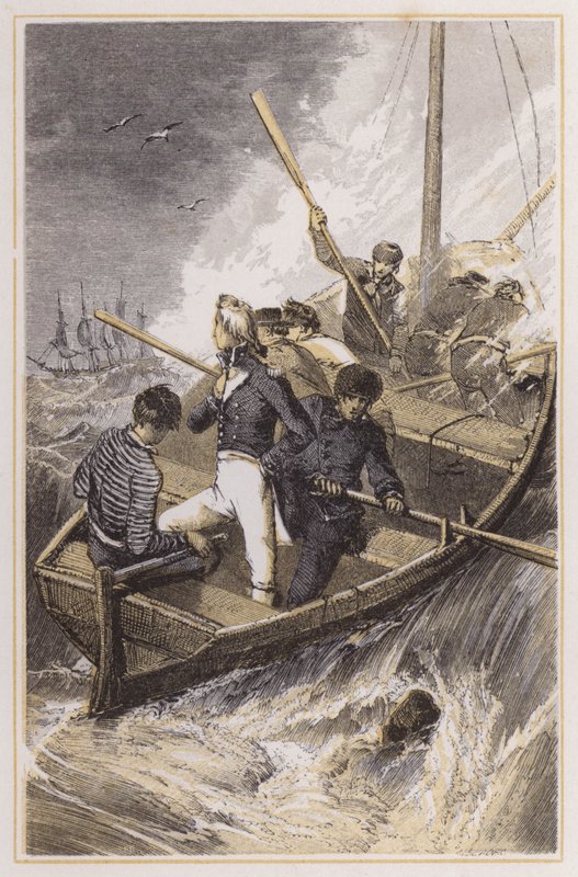 Nelson colocou a bordo do seu navio durante uma tempestade (gravura colorida) de Myles Birket (after) Foster