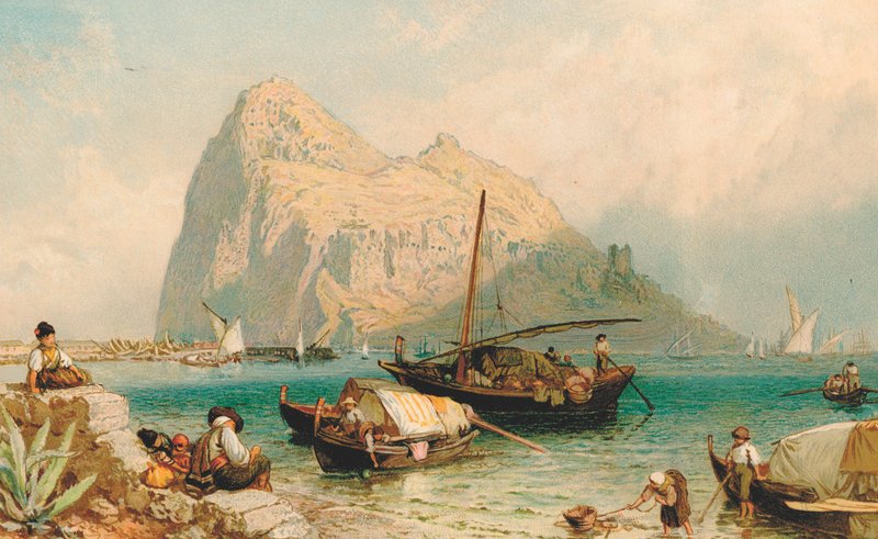 A Rocha de Gibraltar, de Algeciras (cor litho) de Myles Birket (after) Foster