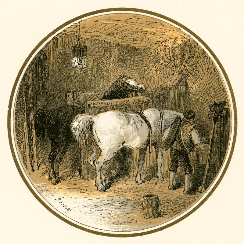 Cavalos no estábulo de Myles Birket Foster