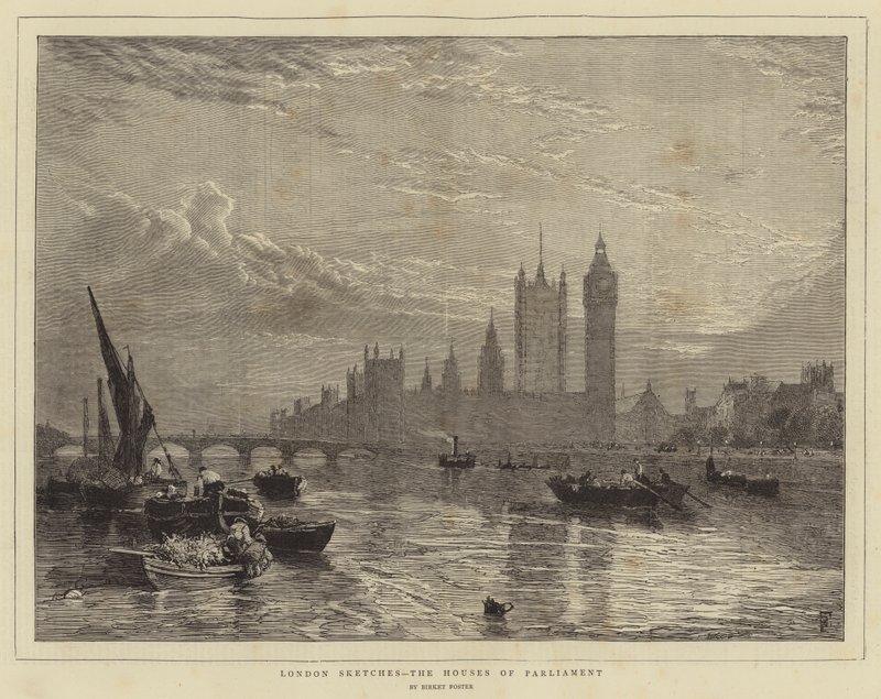 Esboços de Londres, as Casas do Parlamento de Myles Birket Foster