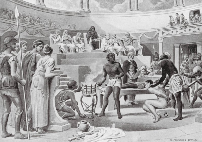Escravos a testemunhar sob tortura (litografia) de N. Prescott Davies
