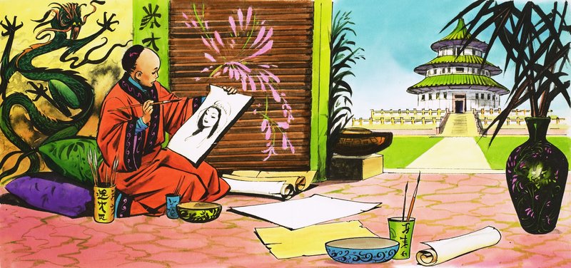 O Príncipe Khan desenha o retrato da bela rapariga que viu no seu sonho de Nadir Quinto