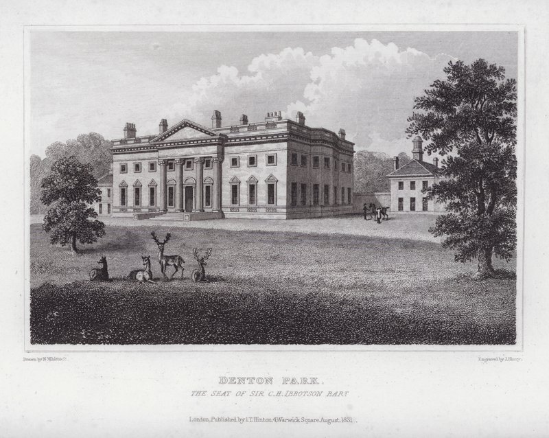 Denton Park, a Sede de Sir C H Ibbotson (gravura) de Nathaniel (after) Whittock