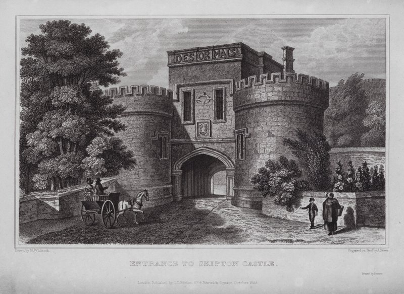 Entrada ao Castelo de Skipton (gravação) de Nathaniel (after) Whittock