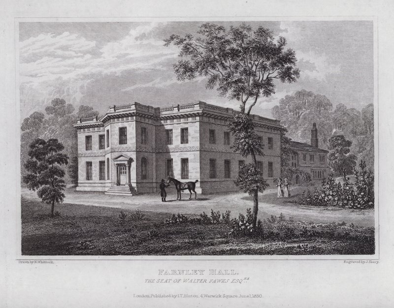 Farnley Hall, a Sede de Walter Fawks (gravura) de Nathaniel (after) Whittock