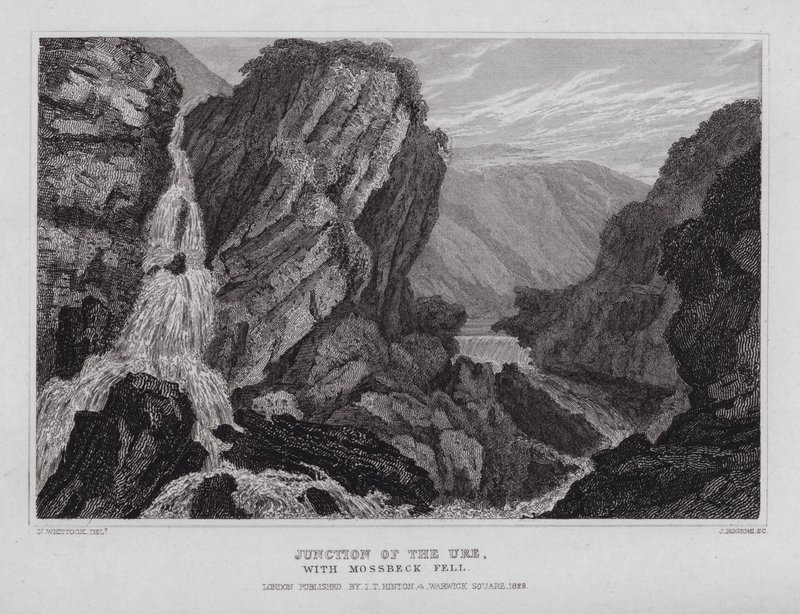 Junção da Ure, com Mossbeck Fell (gravura) de Nathaniel (after) Whittock