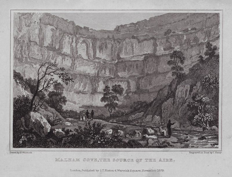 Malham Cove, a Fonte do Aire (gravura) de Nathaniel (after) Whittock