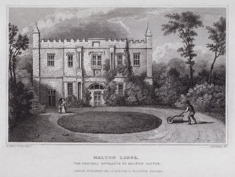Malton Lodge, a Entrada Original do Castelo de Malton (gravura) de Nathaniel (after) Whittock