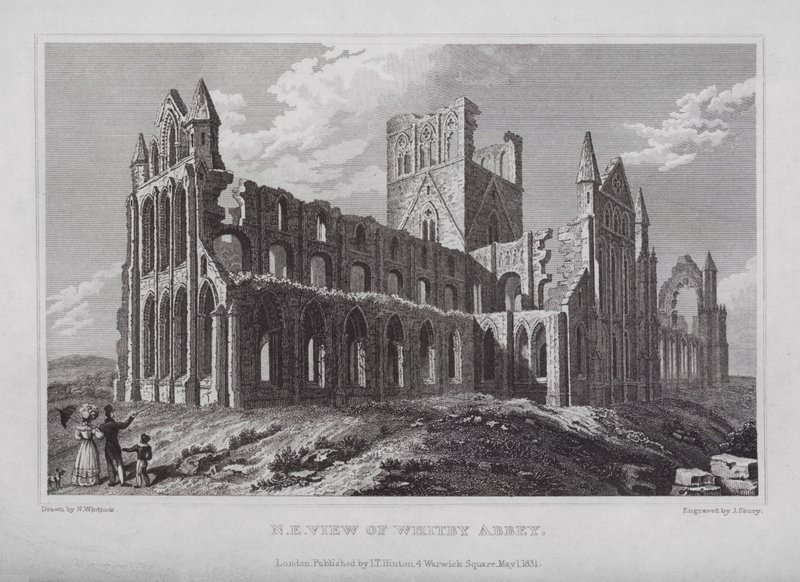 Vista Nordeste da Abadia de Whitby (gravura) de Nathaniel (after) Whittock