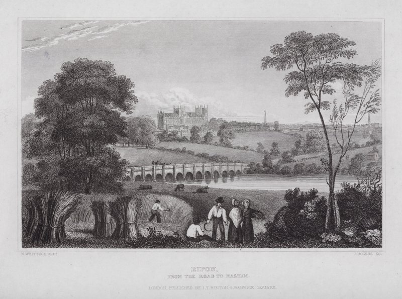 Ripon, da estrada para Masham (gravura) de Nathaniel (after) Whittock