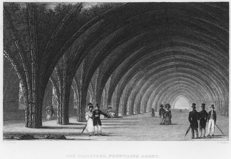 Os Claustros, Abadia dos Fontanários (gravura) de Nathaniel (after) Whittock