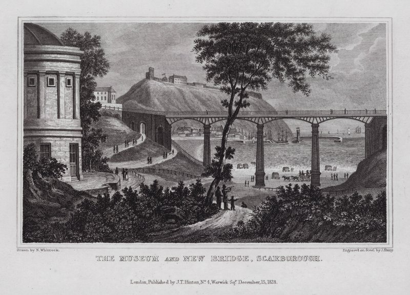 O Museu e Ponte Nova, Scarborough (gravura) de Nathaniel (after) Whittock