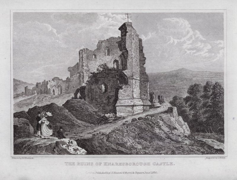 As Ruínas do Castelo de Knaresborough (gravura) de Nathaniel (after) Whittock