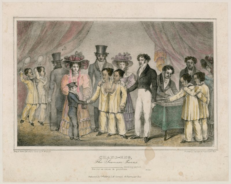 Chang-Eng, os gêmeos siameses, 1829 de Nathaniel Whittock
