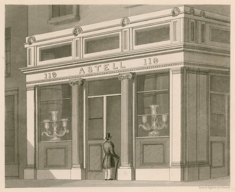 Frente de loja da Astell, Armazém Wine and Spirit, Grafton Street, Tottenham Court Road de Nathaniel Whittock
