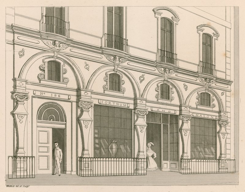Frente de loja para a Fortnum and Mason, n ° 182 Piccadilly, Londres de Nathaniel Whittock