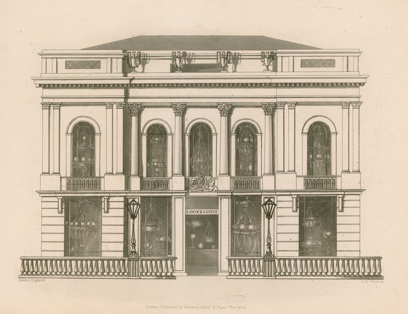 Frente de loja para Hancock e Dixon, Pall Mall East, Londres de Nathaniel Whittock