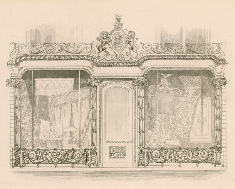 Frente de loja para os senhores Saunders e Woodley, estofadores, Regent Street, Londres de Nathaniel Whittock