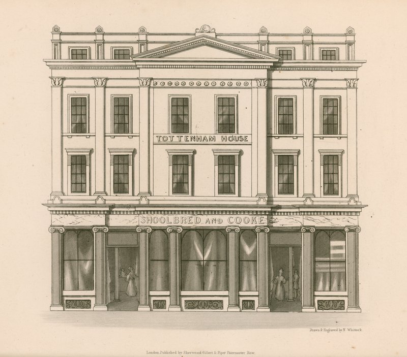 Loja frente de Shoolbred e Cooke, Drapers, Tottenham Court Road, Londres de Nathaniel Whittock