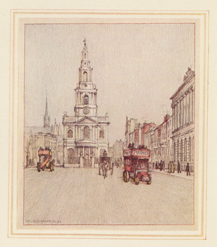 St Mary-le-Strand (litografia a cores) de Nelson Dawson