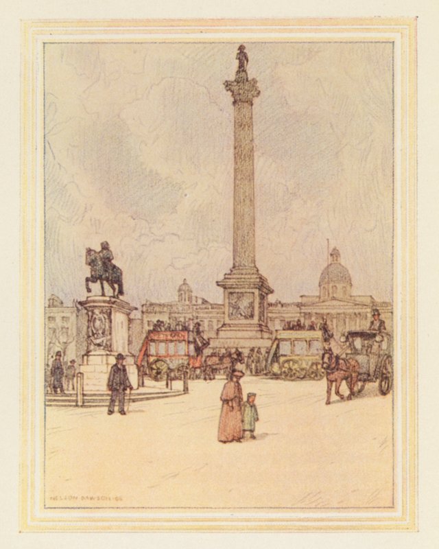 Trafalgar Square (litografia a cores) de Nelson Dawson