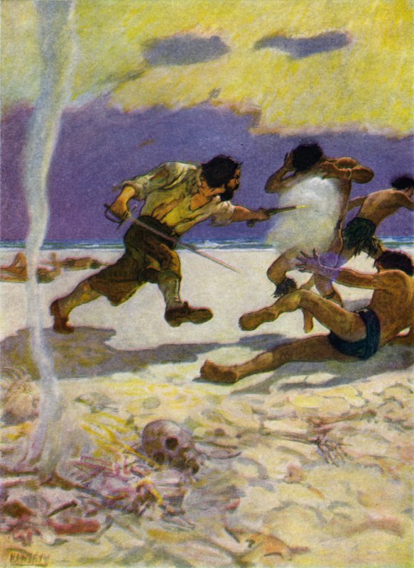 Ilustração para Robinson Crusoe (cor litho) de Newell Convers (after) Wyeth