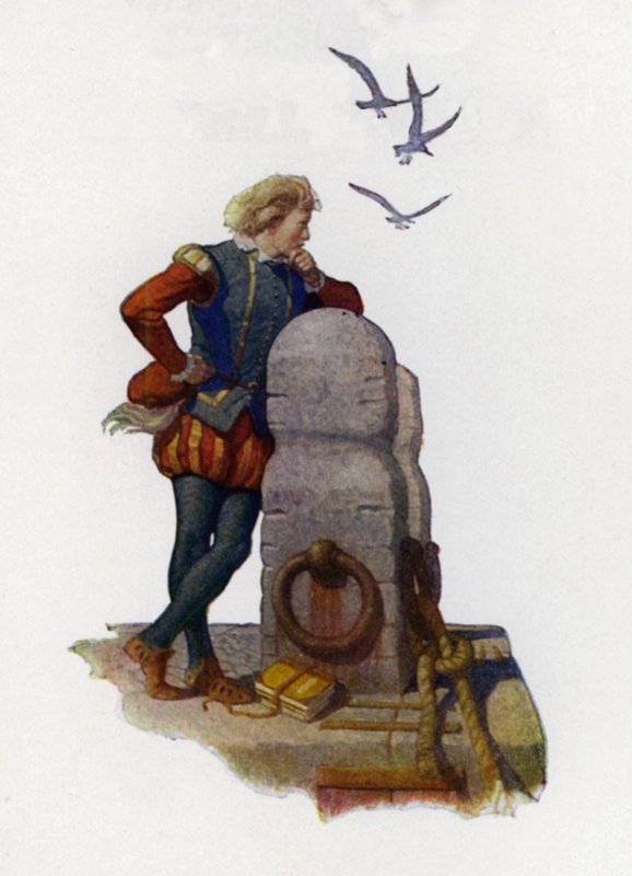 Ilustração da página de título de Westward Ho! de Charles Kingsley (cor litho) de Newell Convers (after) Wyeth