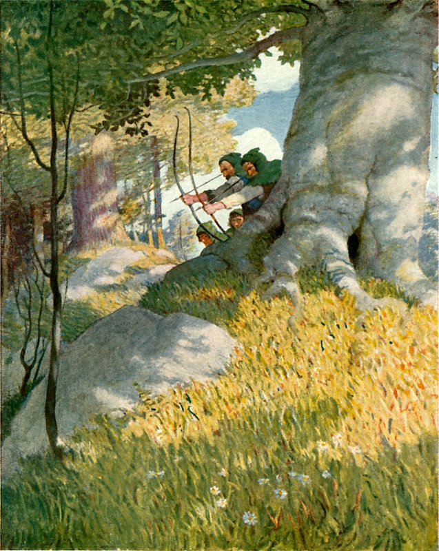 Robin Hood e seus companheiros resgatam Will Stutely de Newell Convers Wyeth