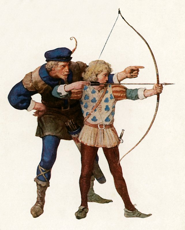 Robin Hood treina jovem arqueiro de Newell Convers Wyeth
