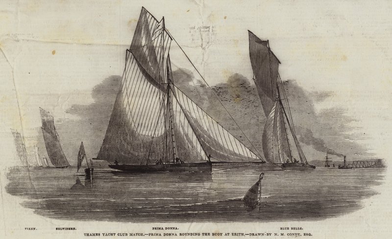 Thames Yacht Club Match, Prima Donna contornando a Bóia na Erith de Nicholas Matthews Condy