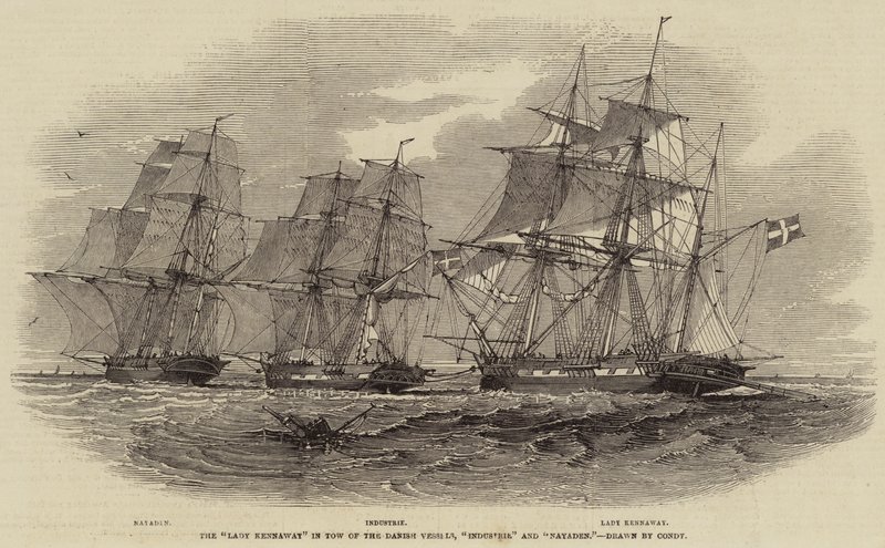 A Lady Kennaway em Tow dos navios dinamarqueses, Industrie e Nayaden de Nicholas Matthews Condy